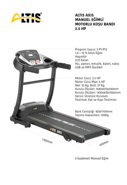 AXIS MANUEL EĞİMLİ MOTORLU KOŞU BANDI 2,5 HP - 2