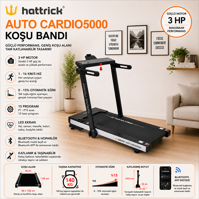 CARDIO 5000 OTOMATİK EĞİMLİ KOŞU BANDI