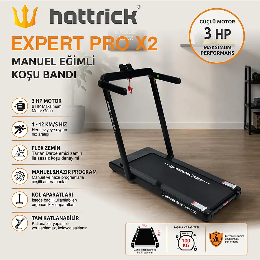 EXPERTPRO X2 SİYAH YENİ NESİL KOŞU BANDI 3 HP