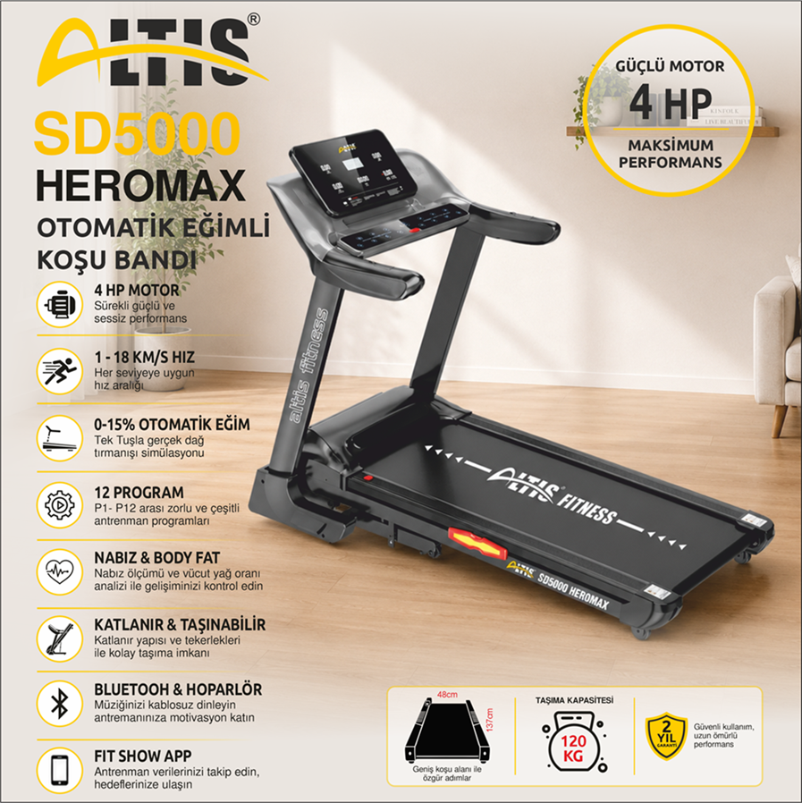 SD5000 HEROMAX OTOMATİK EĞİMLİ KOŞU BANDI